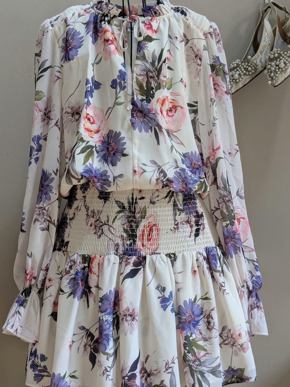 Yumi Kim Cream Floral Peasant Blouse with Pink & Purple Blossoms